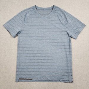 Lululemon Shirt Mens Large Blue Switchback V Neck‎ Striped Stretch Performance
